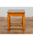 Light Brown Square Elmwood Side Table with Scrolled Figures-12. Asian & Chinese Furniture, Art, Antiques, Vintage Home Décor for sale at FEA Home