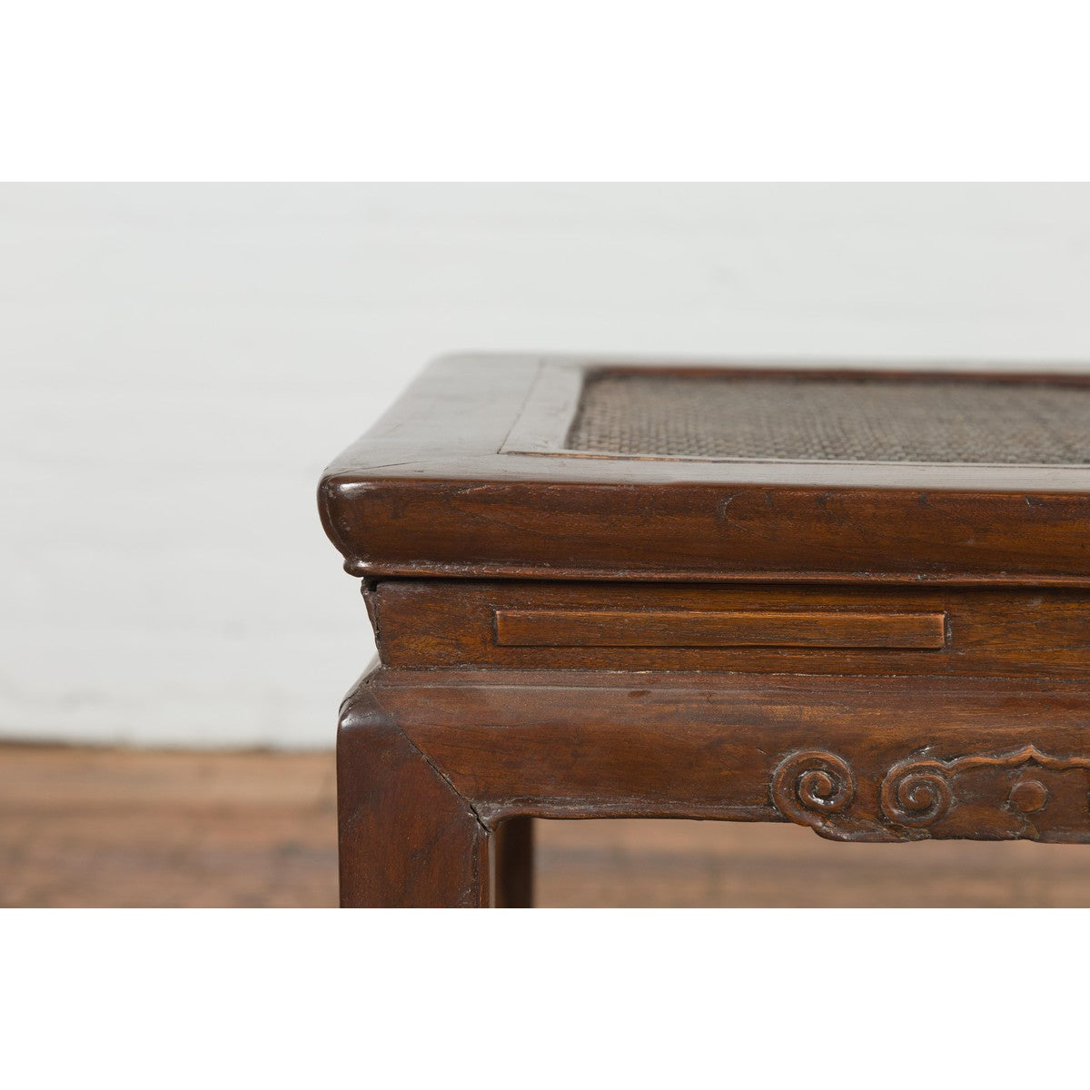 Side Table with Rattan Inset Top, Carved Apron and Horsehoof Feet-11. Asian & Chinese Furniture, Art, Antiques, Vintage Home Décor for sale at FEA Home
