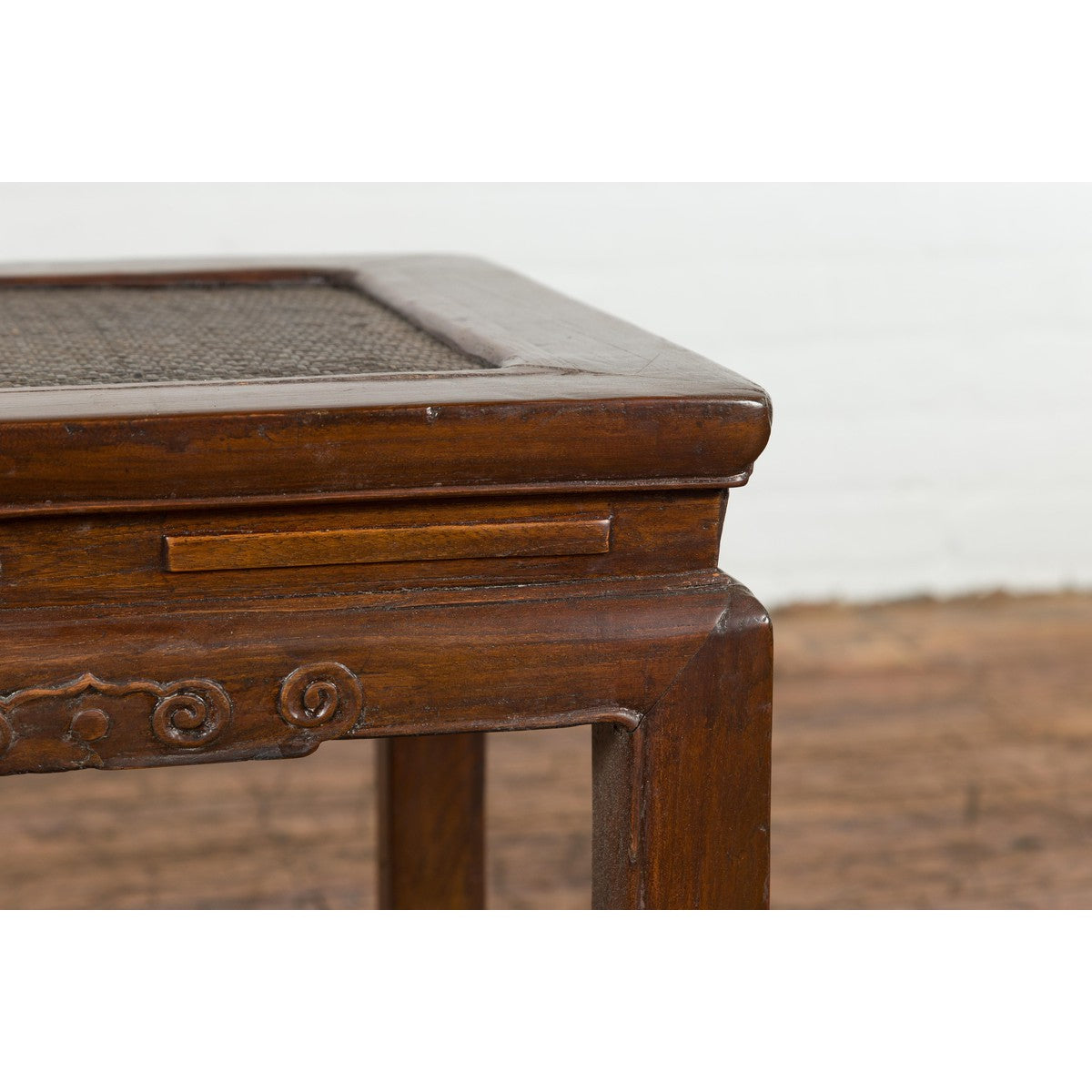 Side Table with Rattan Inset Top, Carved Apron and Horsehoof Feet-12. Asian & Chinese Furniture, Art, Antiques, Vintage Home Décor for sale at FEA Home
