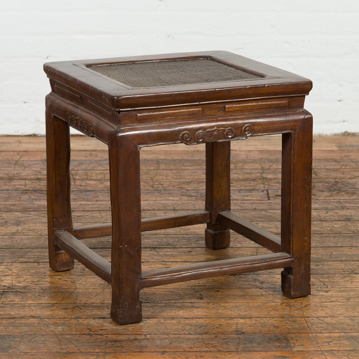 Side Table with Rattan Inset Top, Carved Apron and Horsehoof Feet-13. Asian & Chinese Furniture, Art, Antiques, Vintage Home Décor for sale at FEA Home