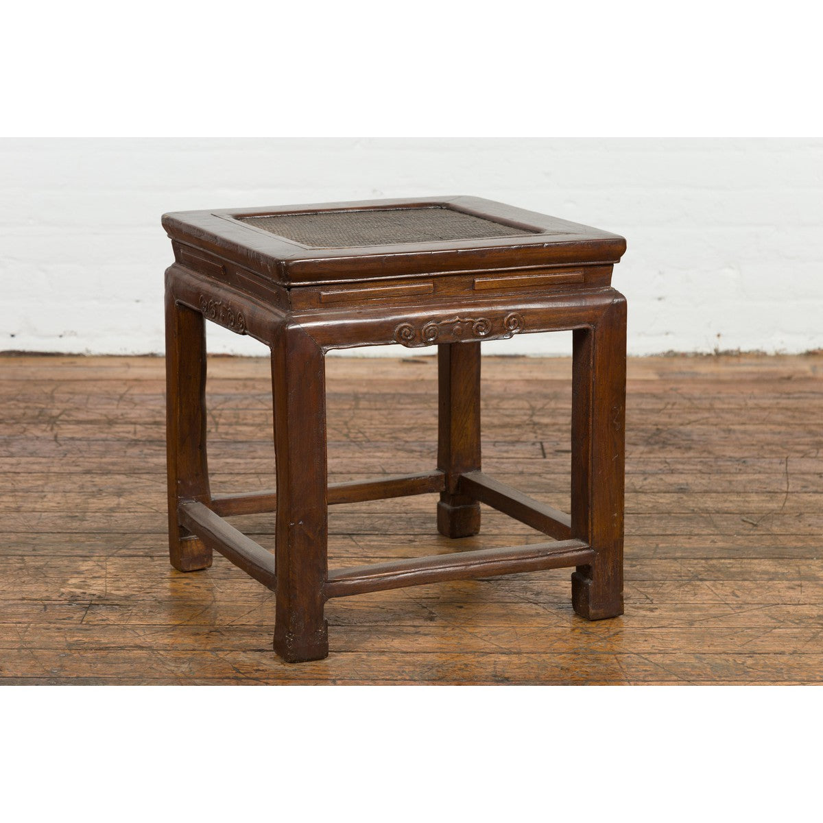 Side Table with Rattan Inset Top, Carved Apron and Horsehoof Feet-14. Asian & Chinese Furniture, Art, Antiques, Vintage Home Décor for sale at FEA Home
