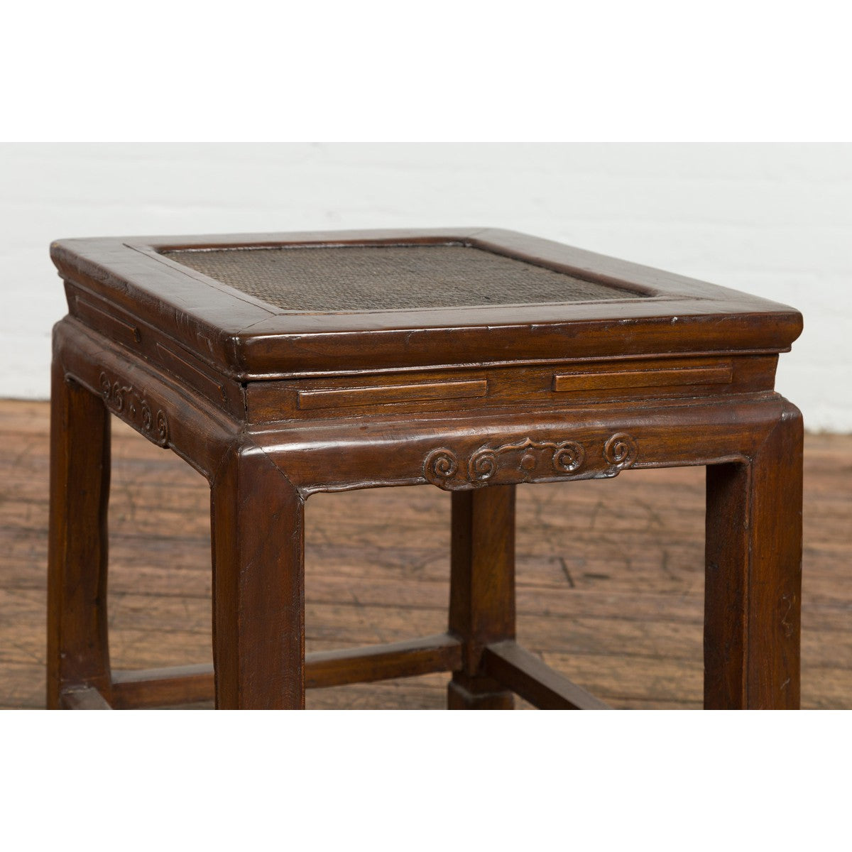 Side Table with Rattan Inset Top, Carved Apron and Horsehoof Feet-15. Asian & Chinese Furniture, Art, Antiques, Vintage Home Décor for sale at FEA Home
