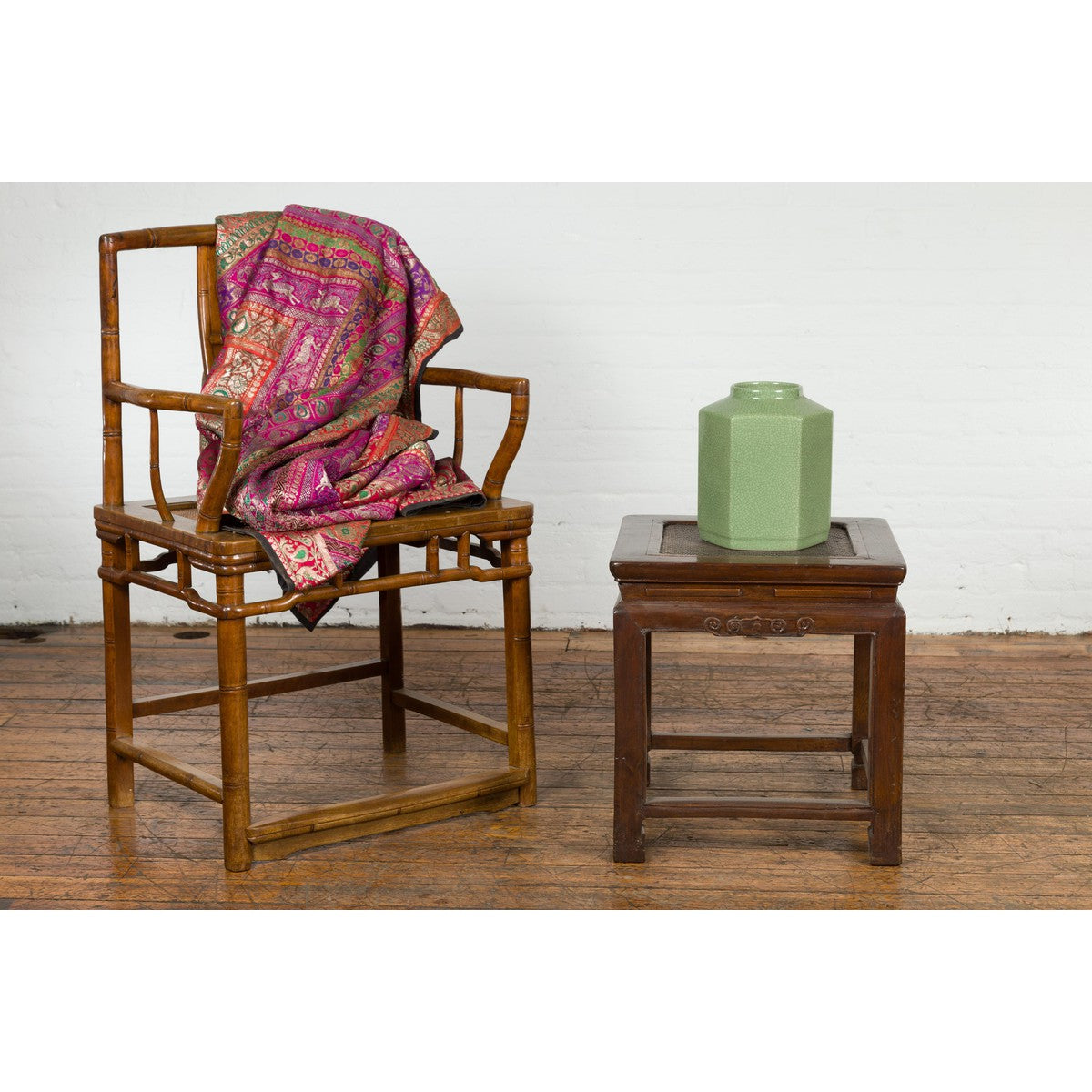Side Table with Rattan Inset Top, Carved Apron and Horsehoof Feet-2. Asian & Chinese Furniture, Art, Antiques, Vintage Home Décor for sale at FEA Home