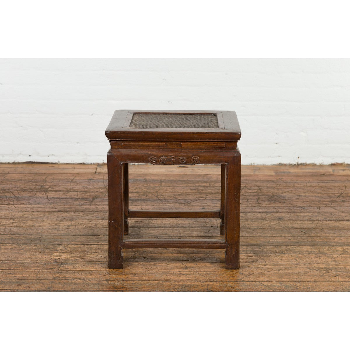 Side Table with Rattan Inset Top, Carved Apron and Horsehoof Feet-3. Asian & Chinese Furniture, Art, Antiques, Vintage Home Décor for sale at FEA Home