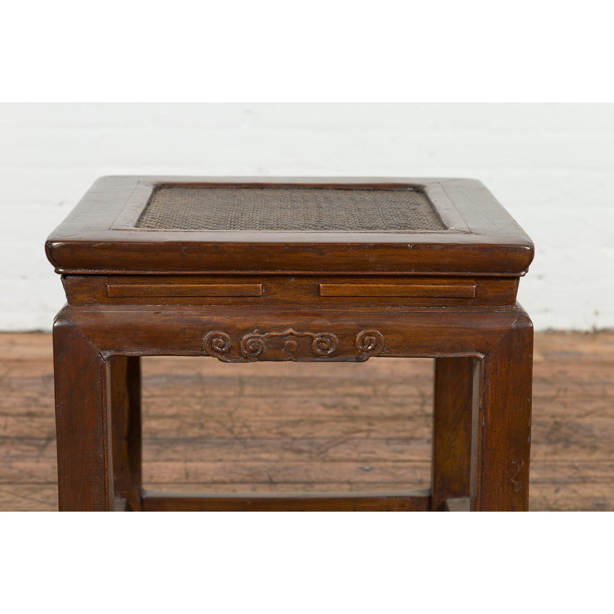 Side Table with Rattan Inset Top, Carved Apron and Horsehoof Feet-4. Asian & Chinese Furniture, Art, Antiques, Vintage Home Décor for sale at FEA Home