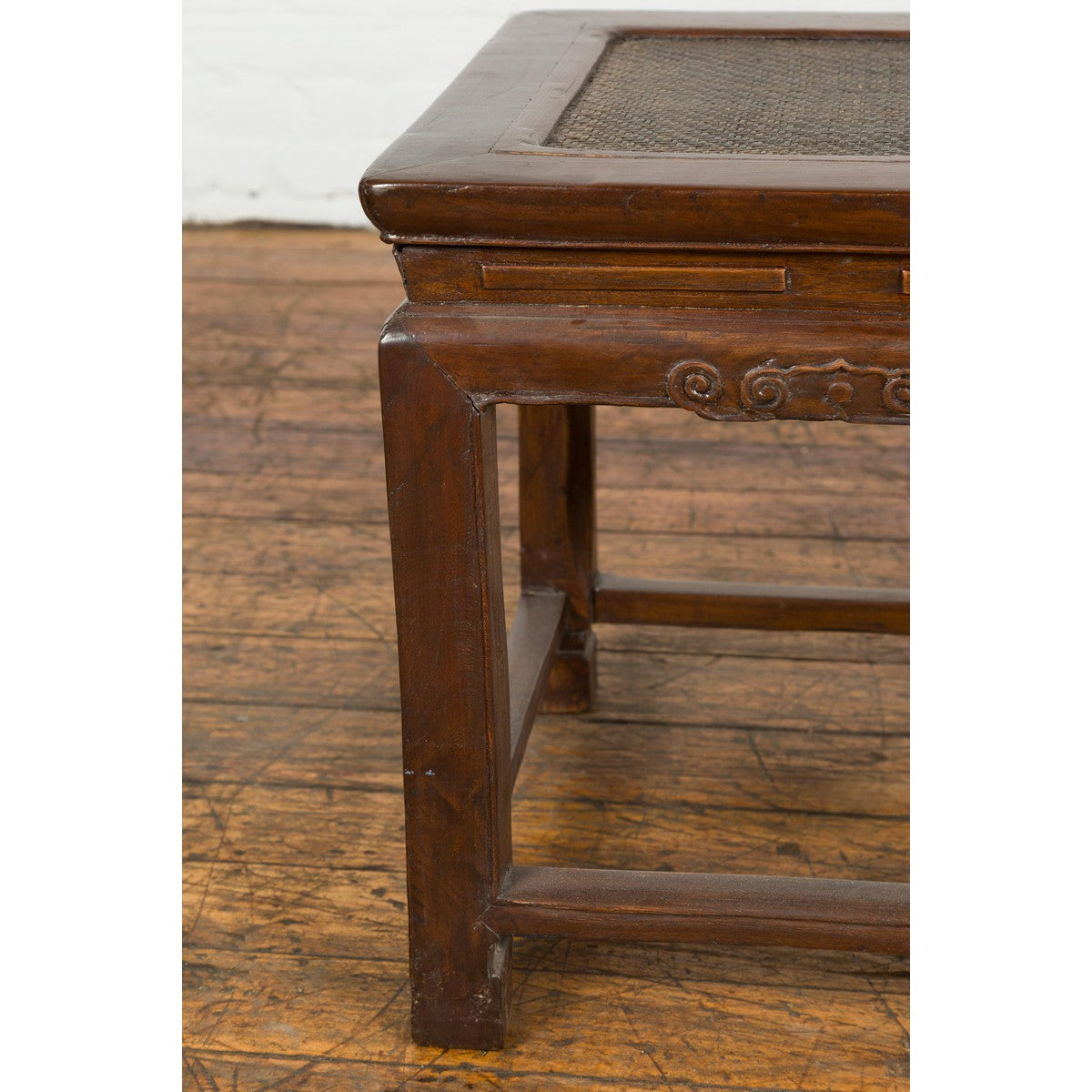 Side Table with Rattan Inset Top, Carved Apron and Horsehoof Feet-8. Asian & Chinese Furniture, Art, Antiques, Vintage Home Décor for sale at FEA Home