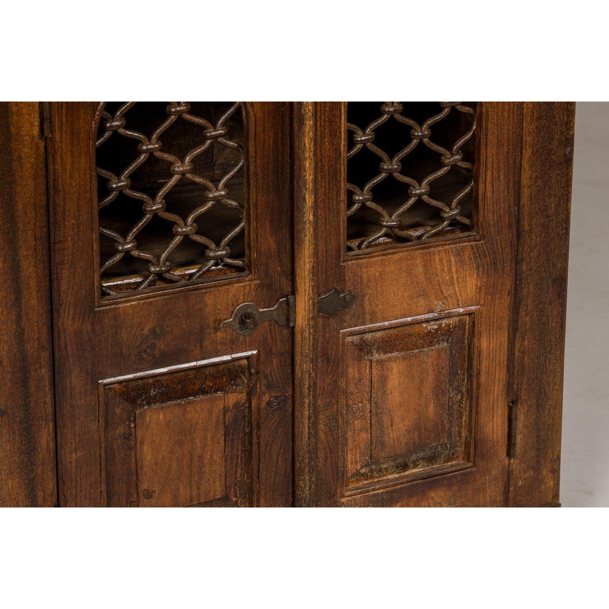 19th Century Wooden Side Cabinet with Arched Metal Grate Window Door-10. Asian & Chinese Furniture, Art, Antiques, Vintage Home Décor for sale at FEA Home