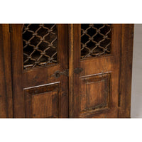19th Century Wooden Side Cabinet with Arched Metal Grate Window Door