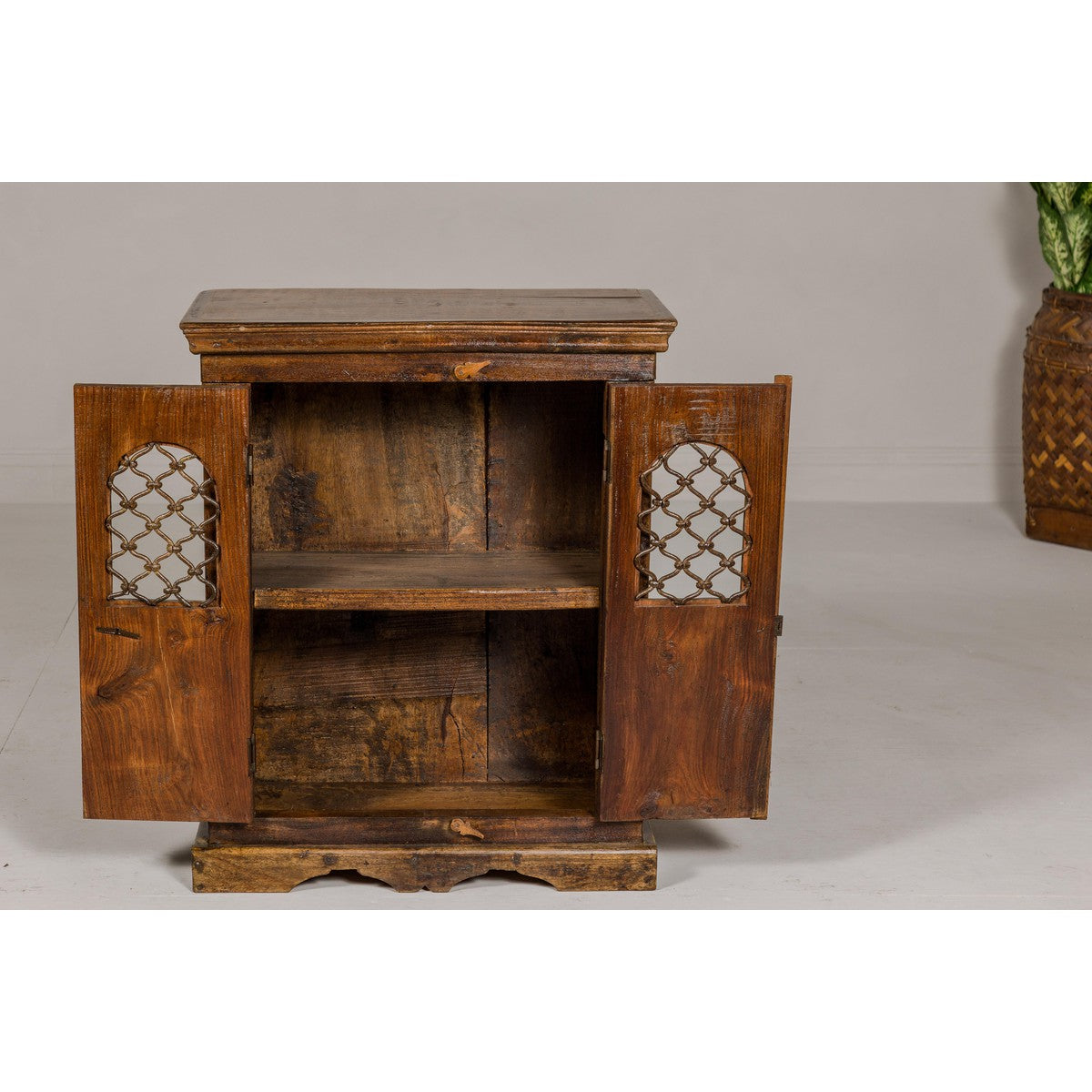 19th Century Wooden Side Cabinet with Arched Metal Grate Window Door-12. Asian & Chinese Furniture, Art, Antiques, Vintage Home Décor for sale at FEA Home