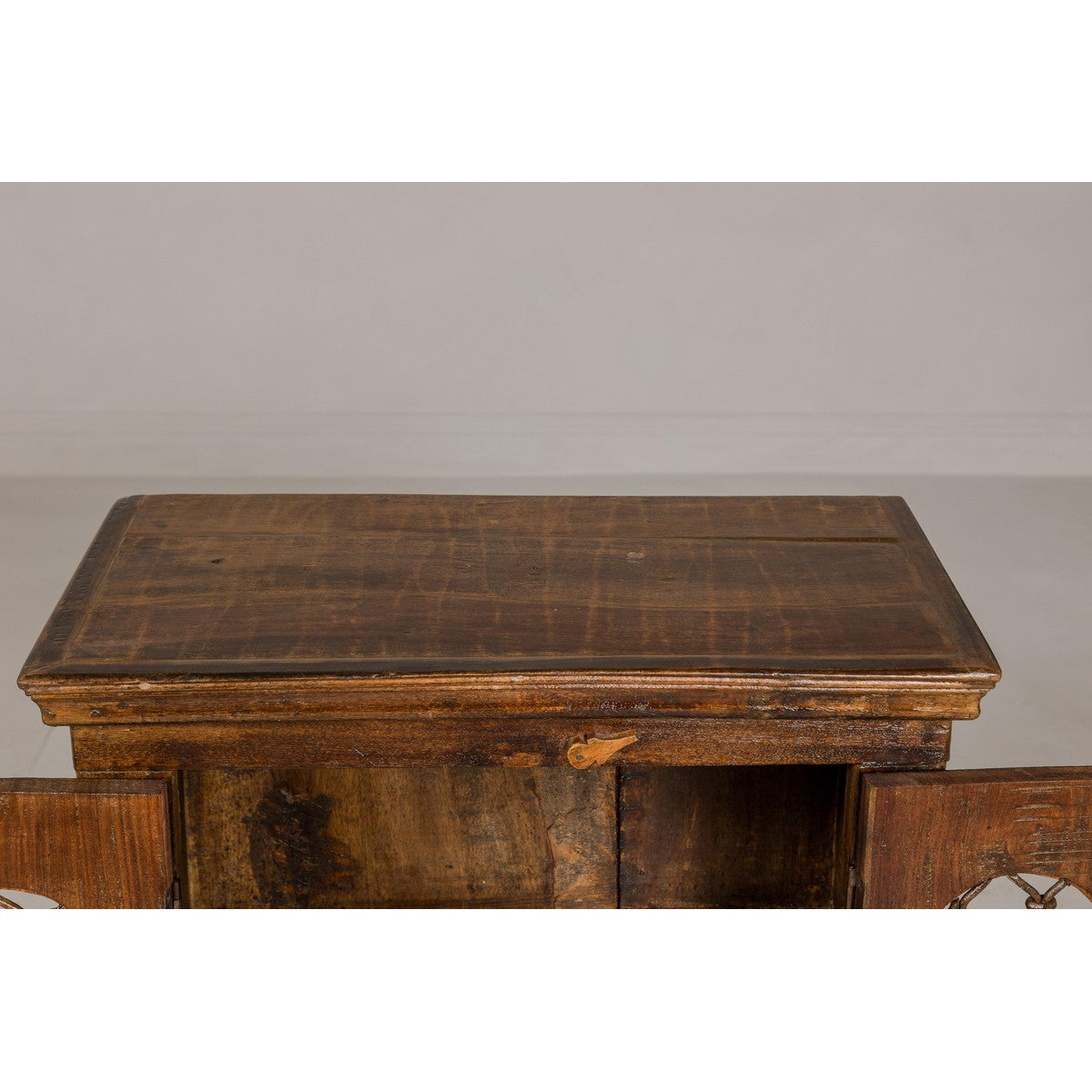 19th Century Wooden Side Cabinet with Arched Metal Grate Window Door-13. Asian & Chinese Furniture, Art, Antiques, Vintage Home Décor for sale at FEA Home