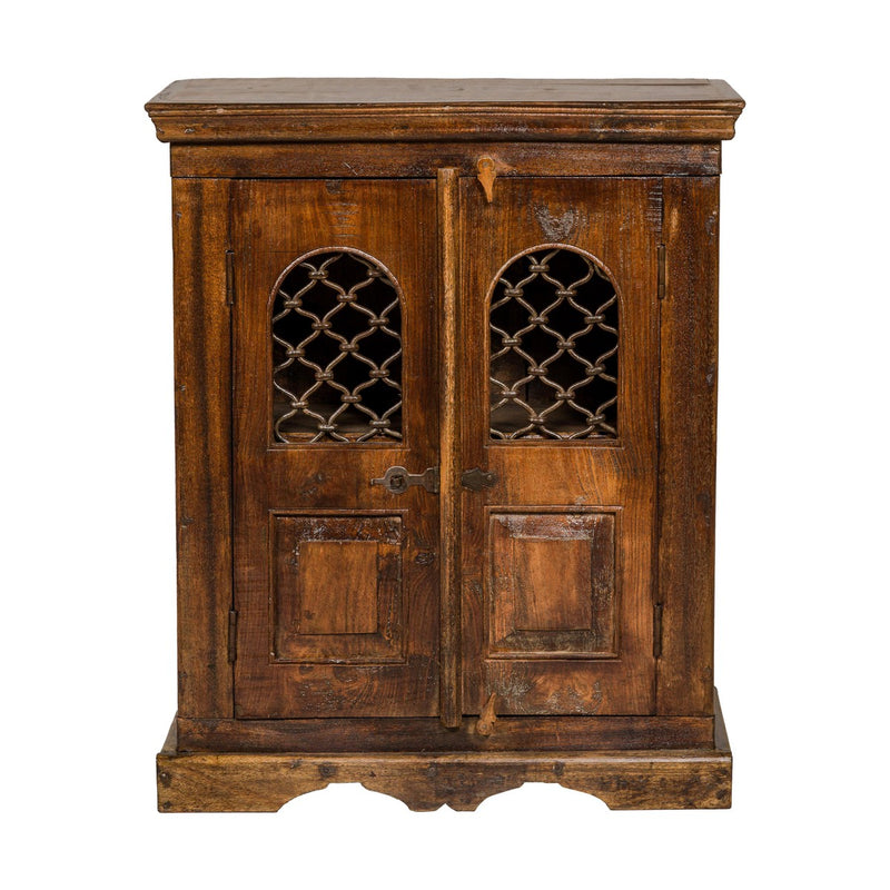 19th Century Wooden Side Cabinet with Arched Metal Grate Window Door-YN2645-18. Asian & Chinese Furniture, Art, Antiques, Vintage Home Décor for sale at FEA Home