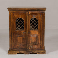 19th Century Wooden Side Cabinet with Arched Metal Grate Window Door