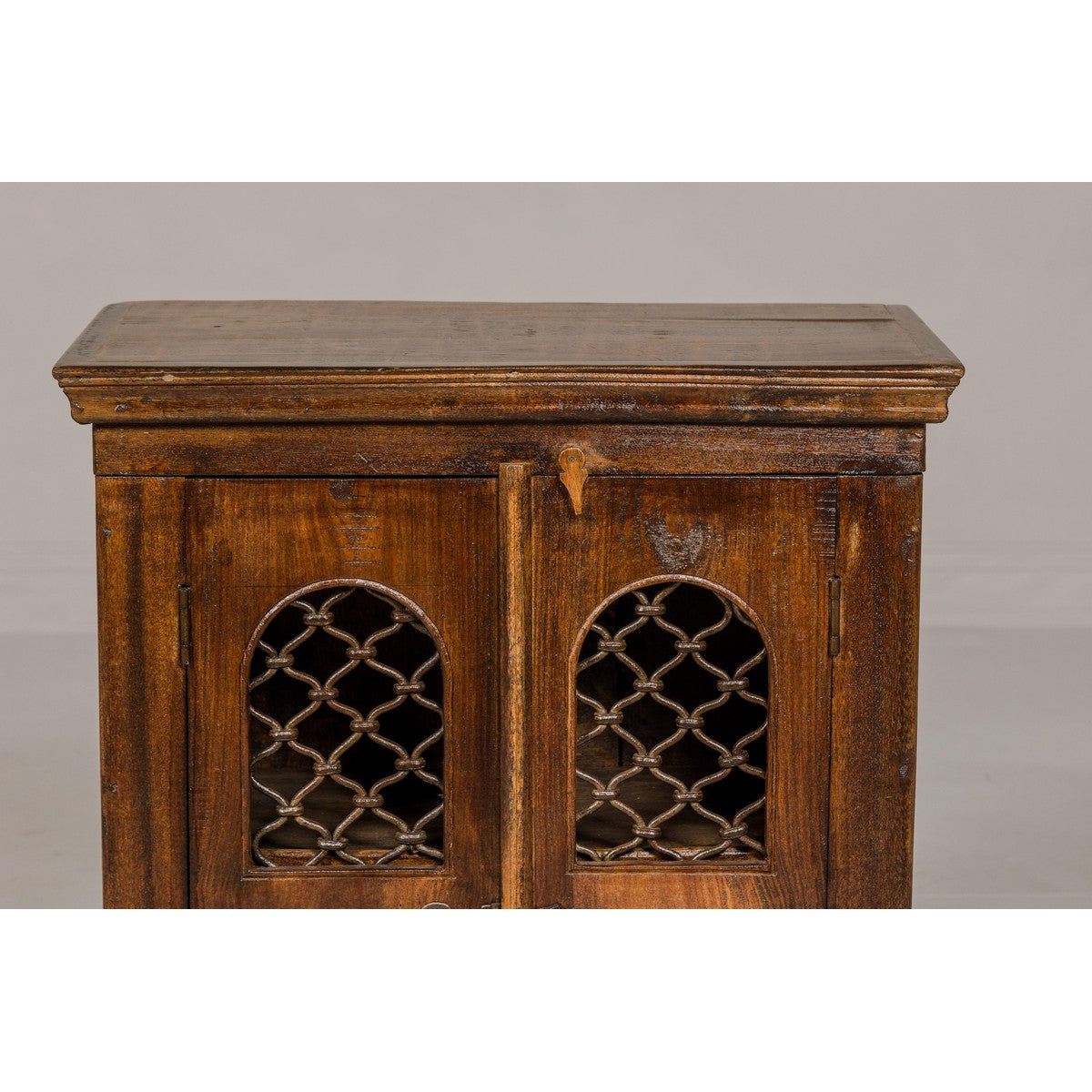 19th Century Wooden Side Cabinet with Arched Metal Grate Window Door-4. Asian & Chinese Furniture, Art, Antiques, Vintage Home Décor for sale at FEA Home