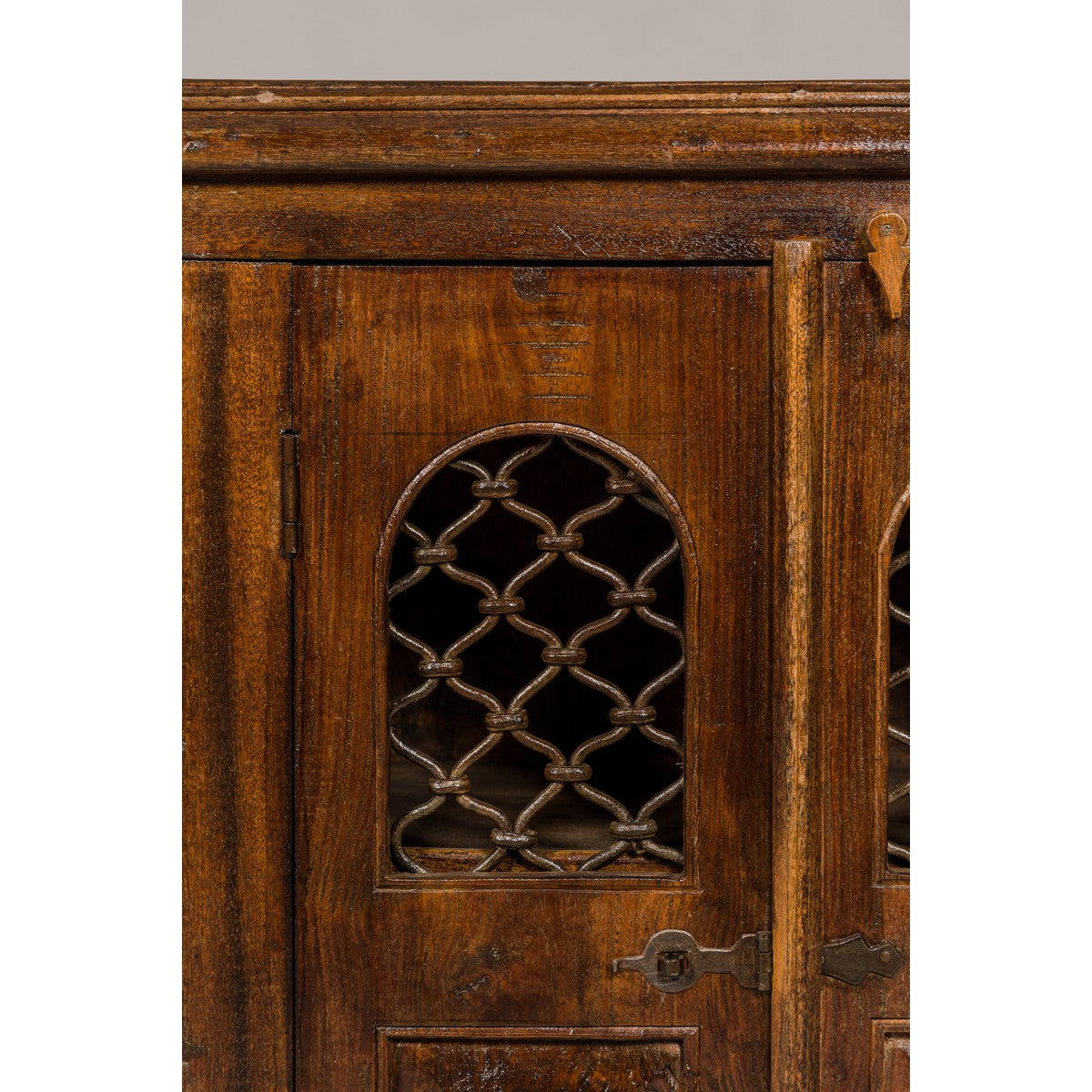19th Century Wooden Side Cabinet with Arched Metal Grate Window Door-6. Asian & Chinese Furniture, Art, Antiques, Vintage Home Décor for sale at FEA Home