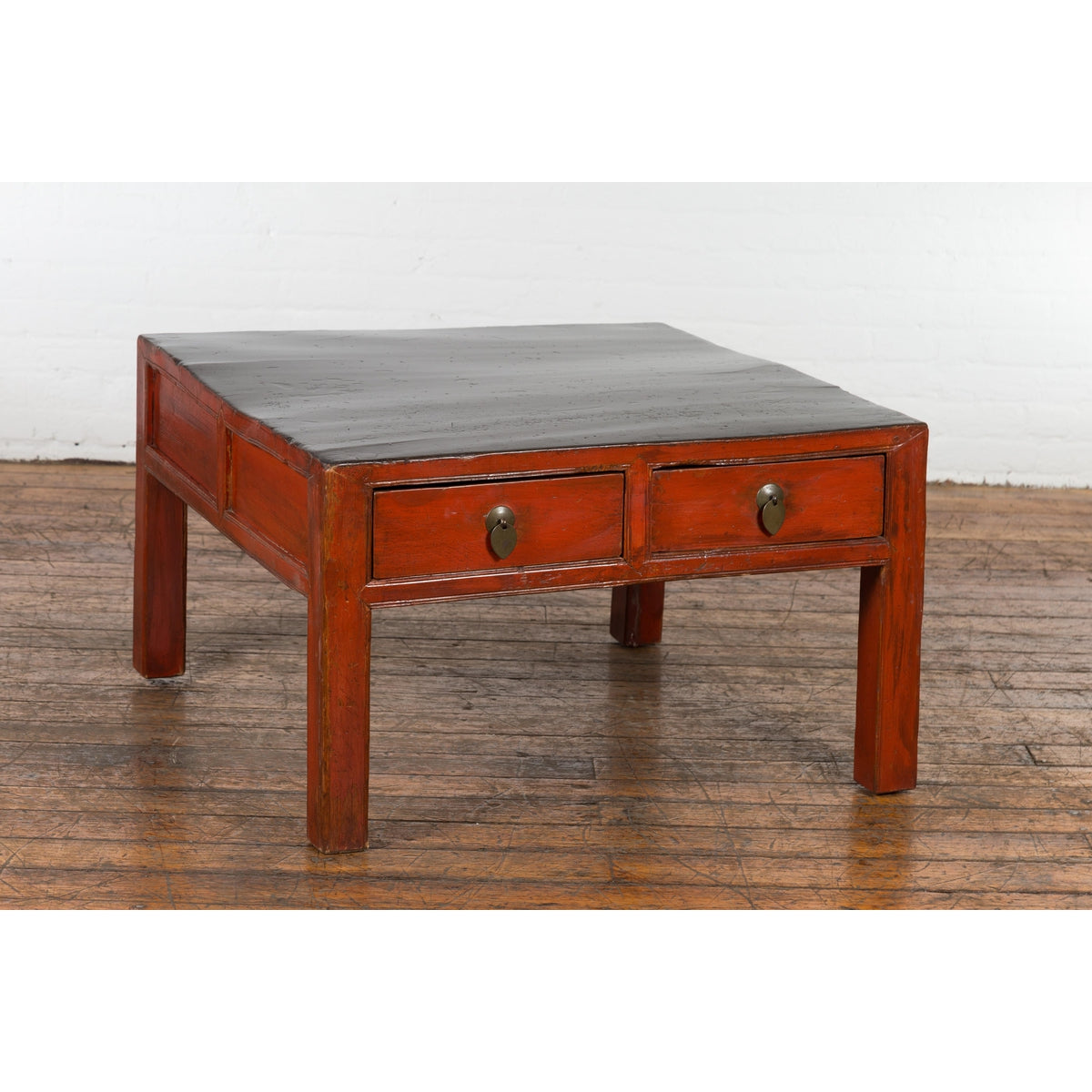 Red and Black Antique Coffee Table with Two Drawers-14. Asian & Chinese Furniture, Art, Antiques, Vintage Home Décor for sale at FEA Home