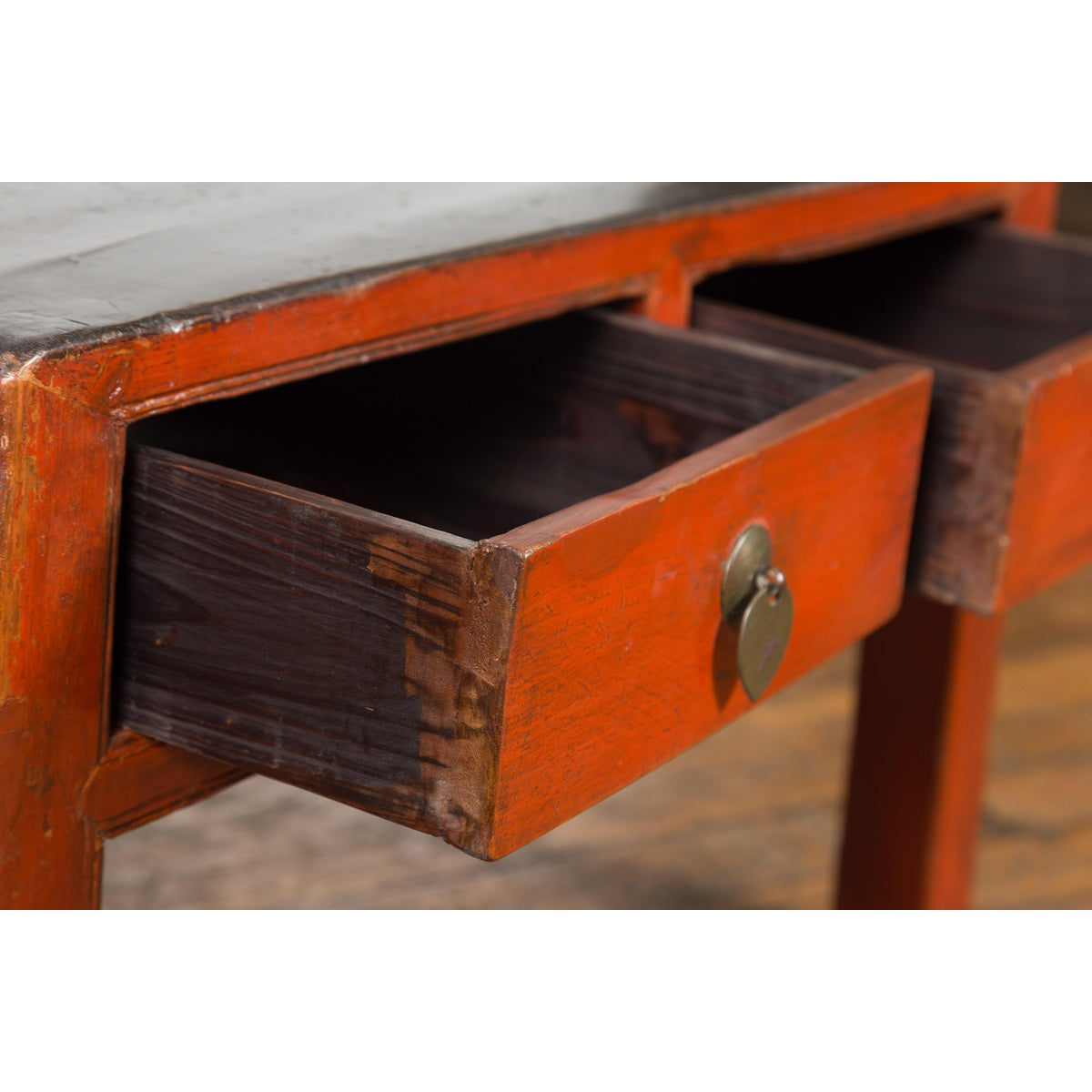 Red and Black Antique Coffee Table with Two Drawers-15. Asian & Chinese Furniture, Art, Antiques, Vintage Home Décor for sale at FEA Home