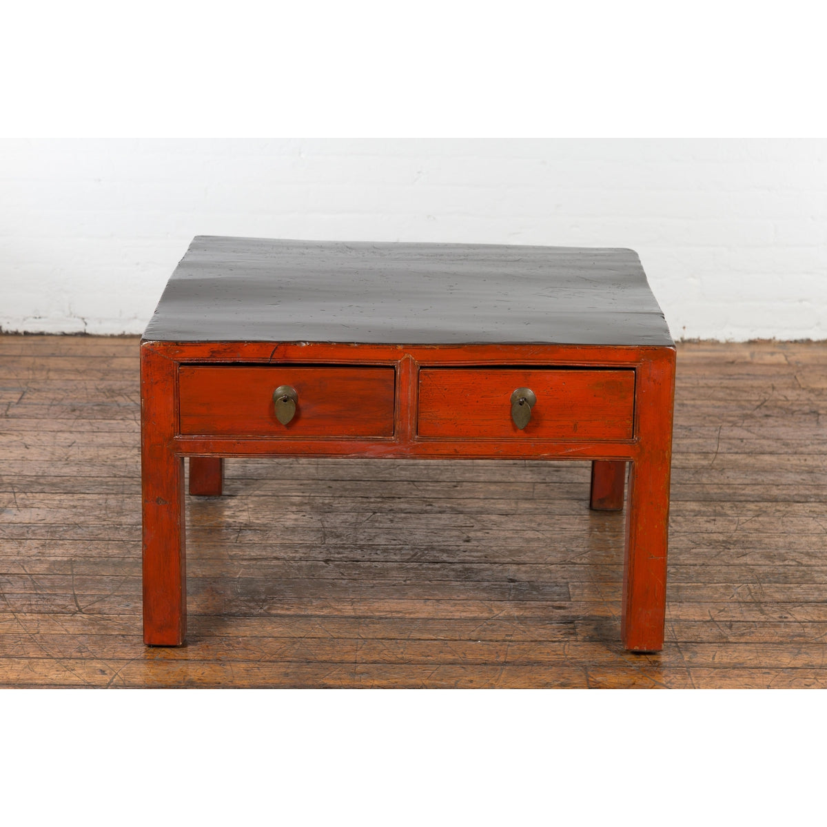Red and Black Antique Coffee Table with Two Drawers-17. Asian & Chinese Furniture, Art, Antiques, Vintage Home Décor for sale at FEA Home
