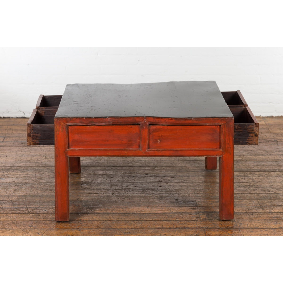 Red and Black Antique Coffee Table with Two Drawers-19. Asian & Chinese Furniture, Art, Antiques, Vintage Home Décor for sale at FEA Home