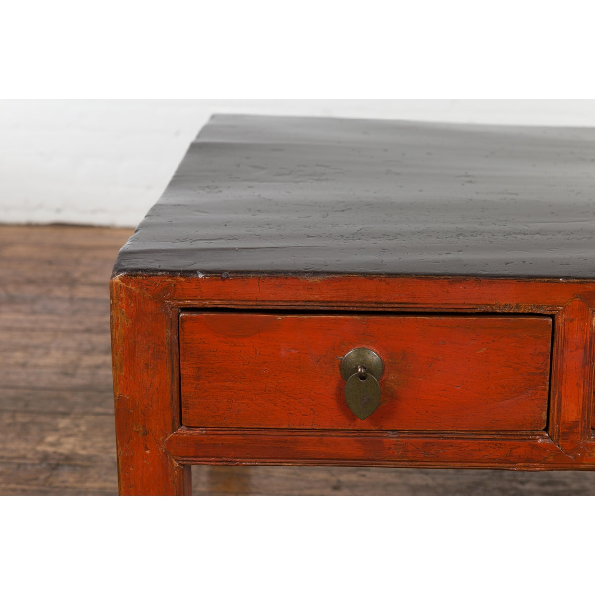 Red and Black Antique Coffee Table with Two Drawers-8. Asian & Chinese Furniture, Art, Antiques, Vintage Home Décor for sale at FEA Home
