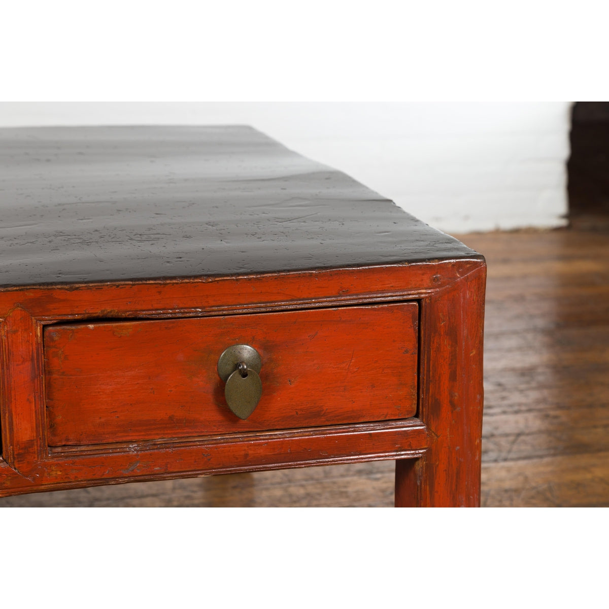 Red and Black Antique Coffee Table with Two Drawers-9. Asian & Chinese Furniture, Art, Antiques, Vintage Home Décor for sale at FEA Home