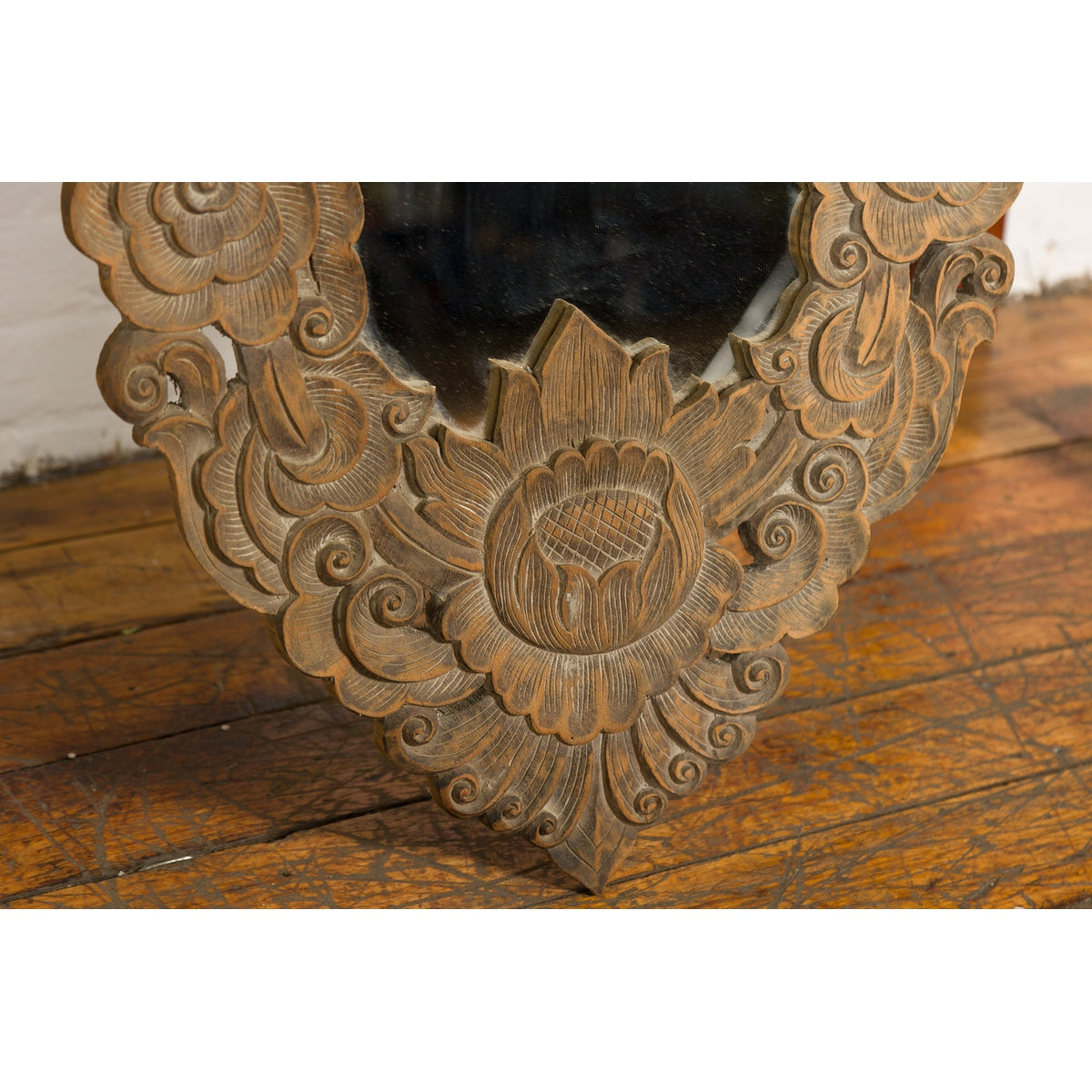 Vintage Thai Wooden Mirror with Carved Bird, Foliage and Flower Motifs-10. Asian & Chinese Furniture, Art, Antiques, Vintage Home Décor for sale at FEA Home
