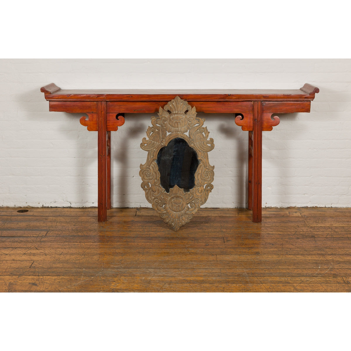 Vintage Thai Wooden Mirror with Carved Bird, Foliage and Flower Motifs-3. Asian & Chinese Furniture, Art, Antiques, Vintage Home Décor for sale at FEA Home