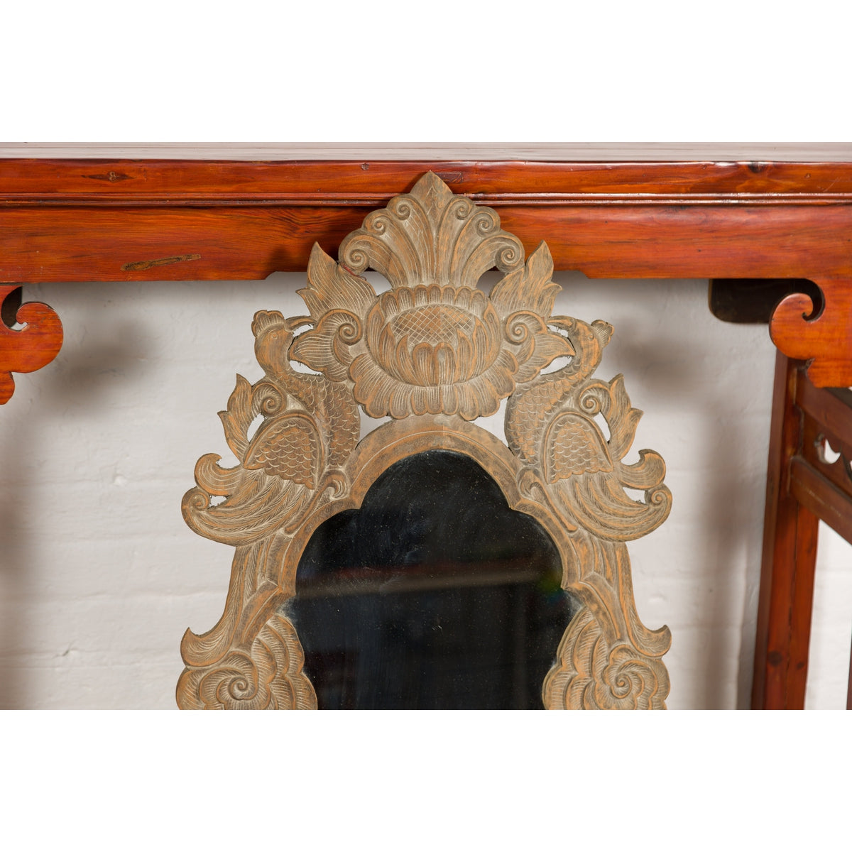 Vintage Thai Wooden Mirror with Carved Bird, Foliage and Flower Motifs-7. Asian & Chinese Furniture, Art, Antiques, Vintage Home Décor for sale at FEA Home