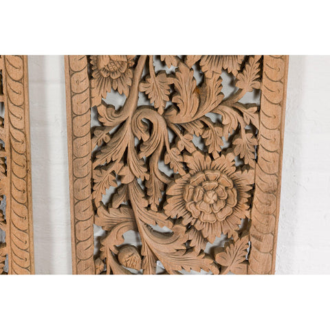 Set of Four Architectural Panels with Hand-Carved Scrollwork and Floral Motifs-YN3017-11. Asian & Chinese Furniture, Art, Antiques, Vintage Home Décor for sale at FEA Home