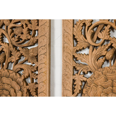 Set of Four Architectural Panels with Hand-Carved Scrollwork and Floral Motifs-YN3017-12. Asian & Chinese Furniture, Art, Antiques, Vintage Home Décor for sale at FEA Home