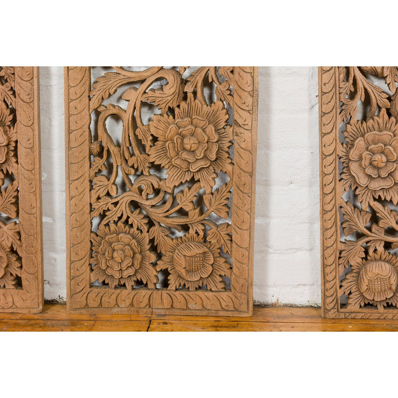 Set of Four Architectural Panels with Hand-Carved Scrollwork and Floral Motifs-YN3017-13. Asian & Chinese Furniture, Art, Antiques, Vintage Home Décor for sale at FEA Home