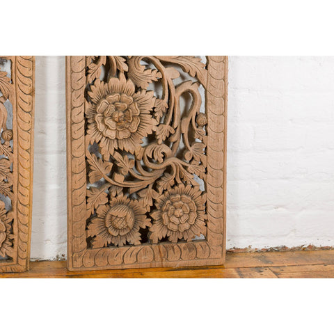 Set of Four Architectural Panels with Hand-Carved Scrollwork and Floral Motifs-YN3017-14. Asian & Chinese Furniture, Art, Antiques, Vintage Home Décor for sale at FEA Home