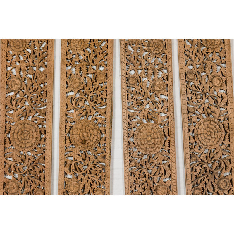 Set of Four Architectural Panels with Hand-Carved Scrollwork and Floral Motifs-YN3017-4. Asian & Chinese Furniture, Art, Antiques, Vintage Home Décor for sale at FEA Home