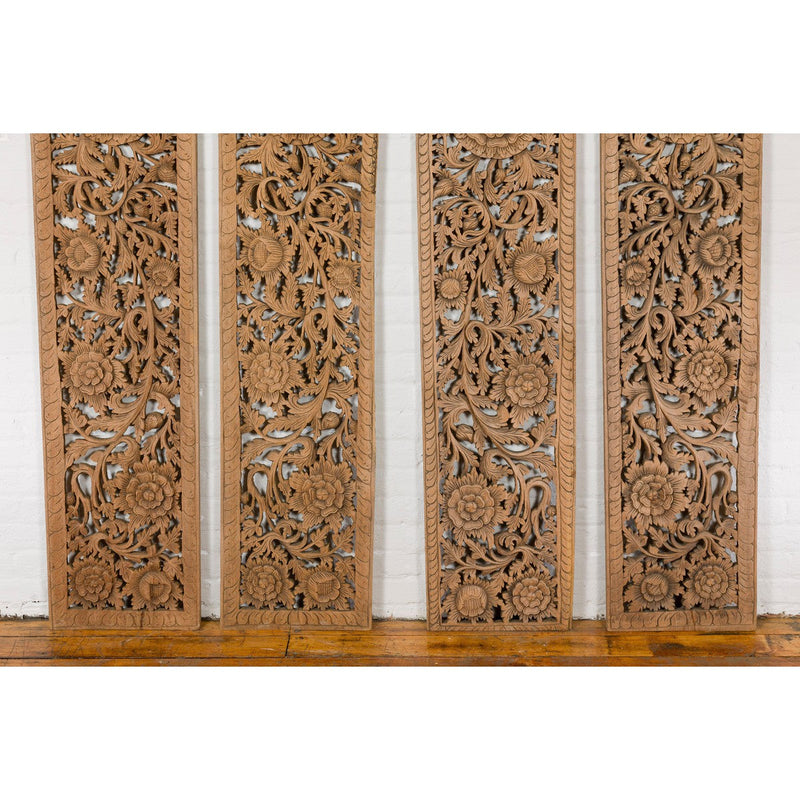 Set of Four Architectural Panels with Hand-Carved Scrollwork and Floral Motifs-YN3017-6. Asian & Chinese Furniture, Art, Antiques, Vintage Home Décor for sale at FEA Home