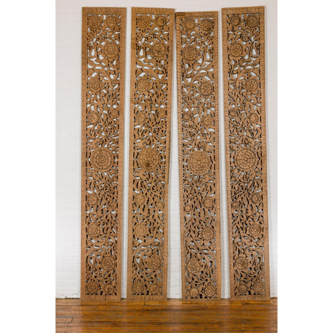 Set of Four Architectural Panels with Hand-Carved Scrollwork and Floral Motifs-YN3017-7. Asian & Chinese Furniture, Art, Antiques, Vintage Home Décor for sale at FEA Home