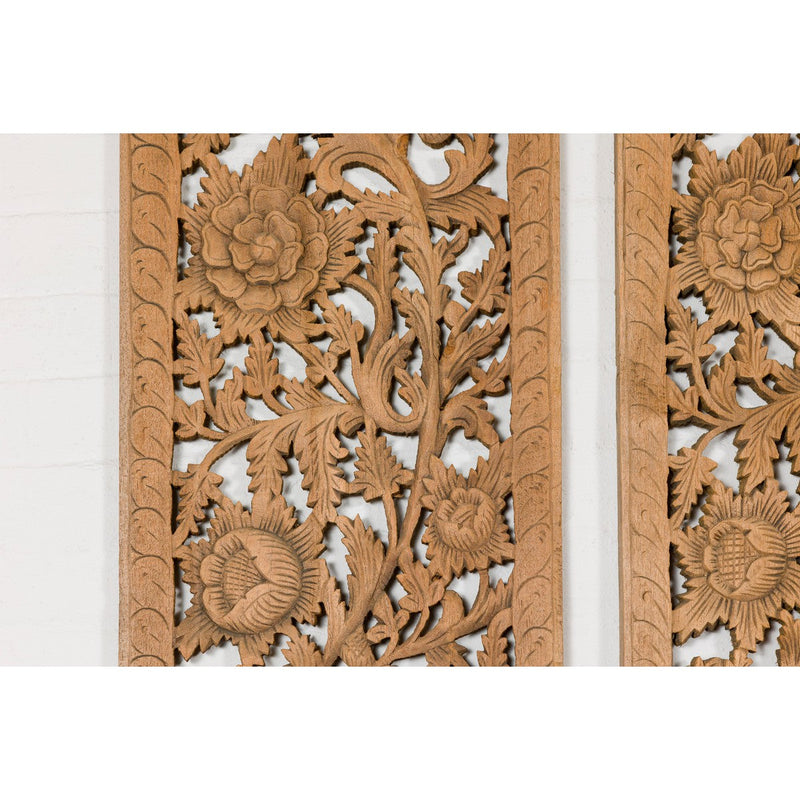 Set of Four Architectural Panels with Hand-Carved Scrollwork and Floral Motifs-YN3017-9. Asian & Chinese Furniture, Art, Antiques, Vintage Home Décor for sale at FEA Home