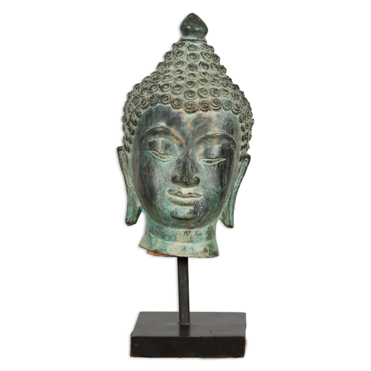Vintage Bronze Buddha Head Tabletop Sculpture-16. Asian & Chinese Furniture, Art, Antiques, Vintage Home Décor for sale at FEA Home