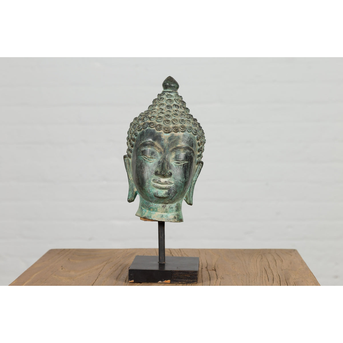 Vintage Bronze Buddha Head Tabletop Sculpture-5. Asian & Chinese Furniture, Art, Antiques, Vintage Home Décor for sale at FEA Home