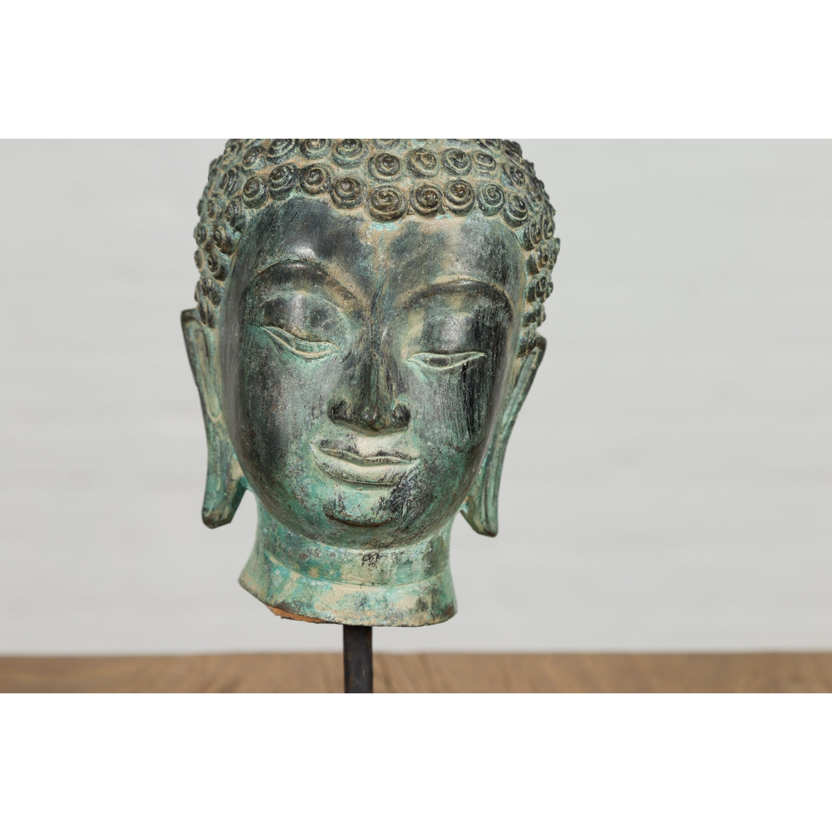 Vintage Bronze Buddha Head Tabletop Sculpture-7. Asian & Chinese Furniture, Art, Antiques, Vintage Home Décor for sale at FEA Home