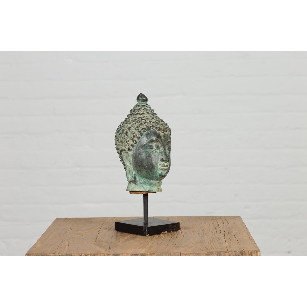 Vintage Bronze Buddha Head Tabletop Sculpture-8. Asian & Chinese Furniture, Art, Antiques, Vintage Home Décor for sale at FEA Home