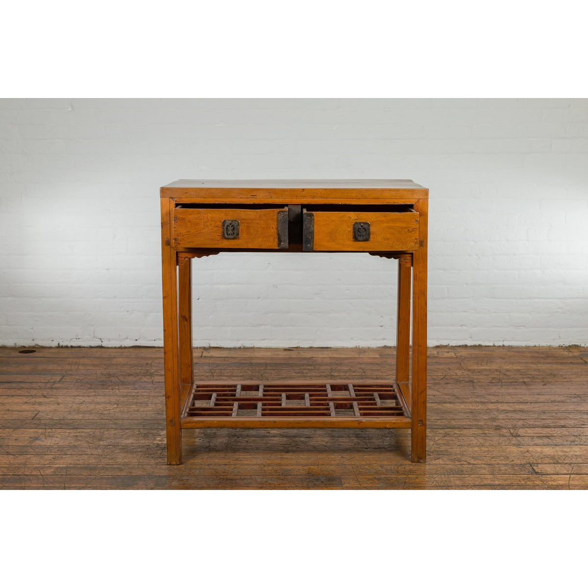 Antique Console Table with Two Drawers and Lower Shelf-14. Asian & Chinese Furniture, Art, Antiques, Vintage Home Décor for sale at FEA Home