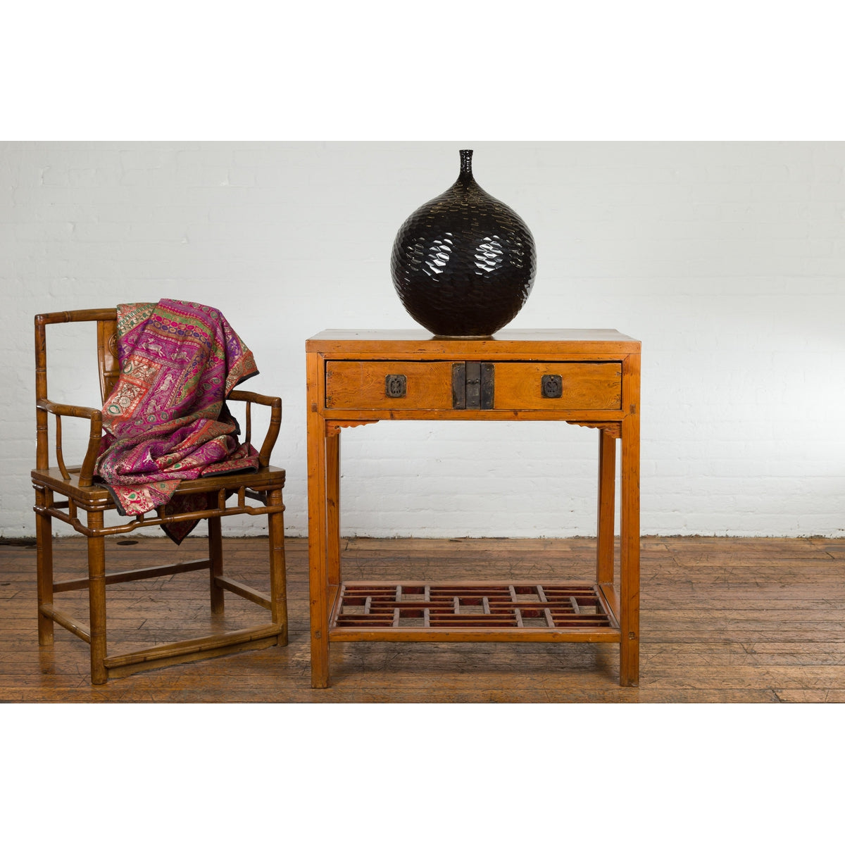 Antique Console Table with Two Drawers and Lower Shelf-3. Asian & Chinese Furniture, Art, Antiques, Vintage Home Décor for sale at FEA Home