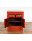 Qing Dynasty 19th Century Chinese Red Lacquer Cabinet with Drawers and Doors-3. Asian & Chinese Furniture, Art, Antiques, Vintage Home Décor for sale at FEA Home