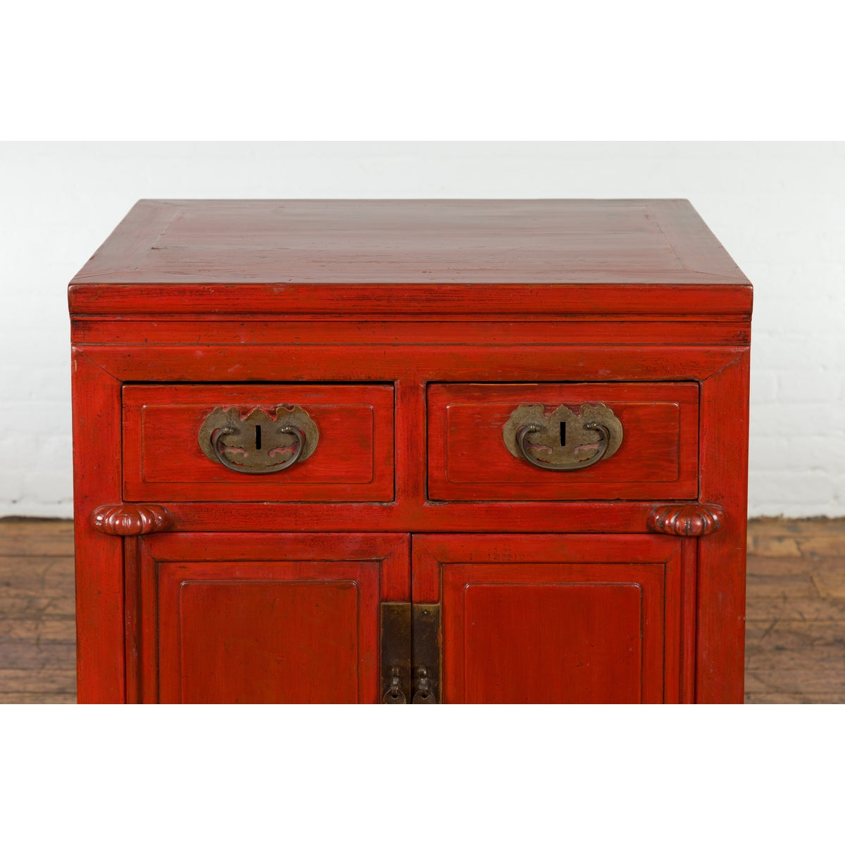 Qing Dynasty 19th Century Chinese Red Lacquer Cabinet with Drawers and Doors-6. Asian & Chinese Furniture, Art, Antiques, Vintage Home Décor for sale at FEA Home
