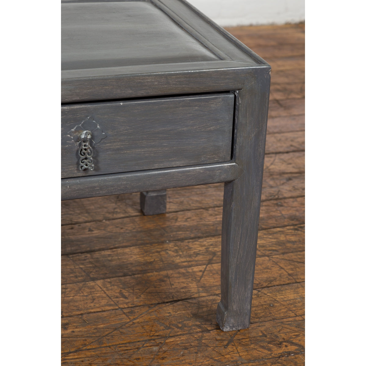 Chinese Late Qing Low Table with Two Drawers and Custom Grey Silver Lacquer-10. Asian & Chinese Furniture, Art, Antiques, Vintage Home Décor for sale at FEA Home