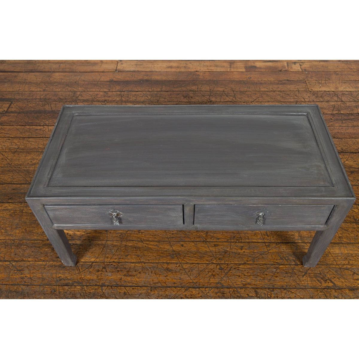 Chinese Late Qing Low Table with Two Drawers and Custom Grey Silver Lacquer-12. Asian & Chinese Furniture, Art, Antiques, Vintage Home Décor for sale at FEA Home