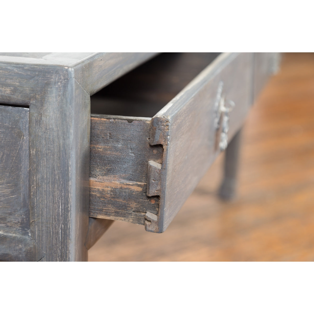 Chinese Late Qing Low Table with Two Drawers and Custom Grey Silver Lacquer-5. Asian & Chinese Furniture, Art, Antiques, Vintage Home Décor for sale at FEA Home