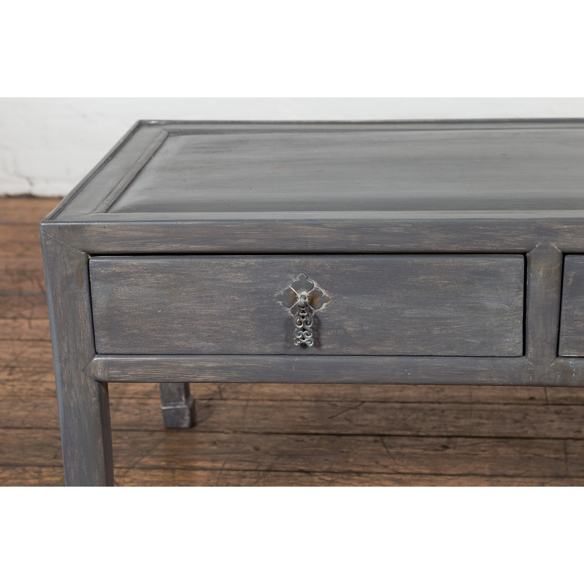 Chinese Late Qing Low Table with Two Drawers and Custom Grey Silver Lacquer-7. Asian & Chinese Furniture, Art, Antiques, Vintage Home Décor for sale at FEA Home