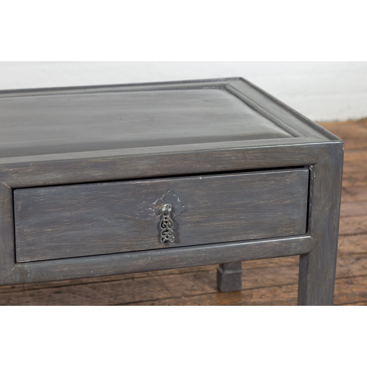 Chinese Late Qing Low Table with Two Drawers and Custom Grey Silver Lacquer-8. Asian & Chinese Furniture, Art, Antiques, Vintage Home Décor for sale at FEA Home