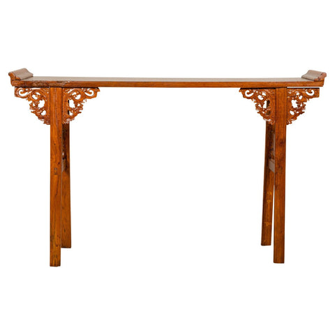 Qing Dynasty Tall Altar Console Table with Carved Scrolling Spandrels-YN3395-1. Asian & Chinese Furniture, Art, Antiques, Vintage Home Décor for sale at FEA Home