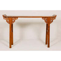 Qing Dynasty Tall Altar Console Table with Carved Scrolling Spandrels